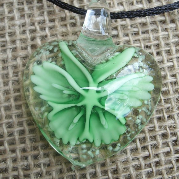 Glow in the Dark Murano Glass Butterfly Heart Necklace - Picture 3 of 14